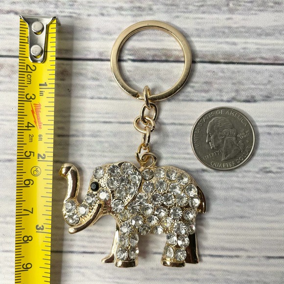Gold Plated Rhinestone Encrusted Elephant Key Chain/ Purse Charm - Picture 3 of 4